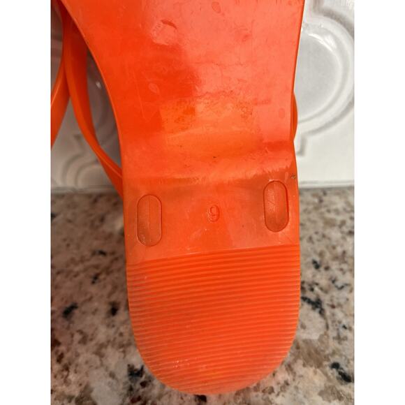 Tory Burch Jelly Bow Tie Gold Logo Flip Flops flats , Poppy Orange, Size 9 - Picture 9 of 10